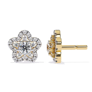 Fiore di Stella Studs - round brilliant diamond earrings - angled view - hand-made in Byron Bay Hinterland, Australia by Lucano Fine Jewellery