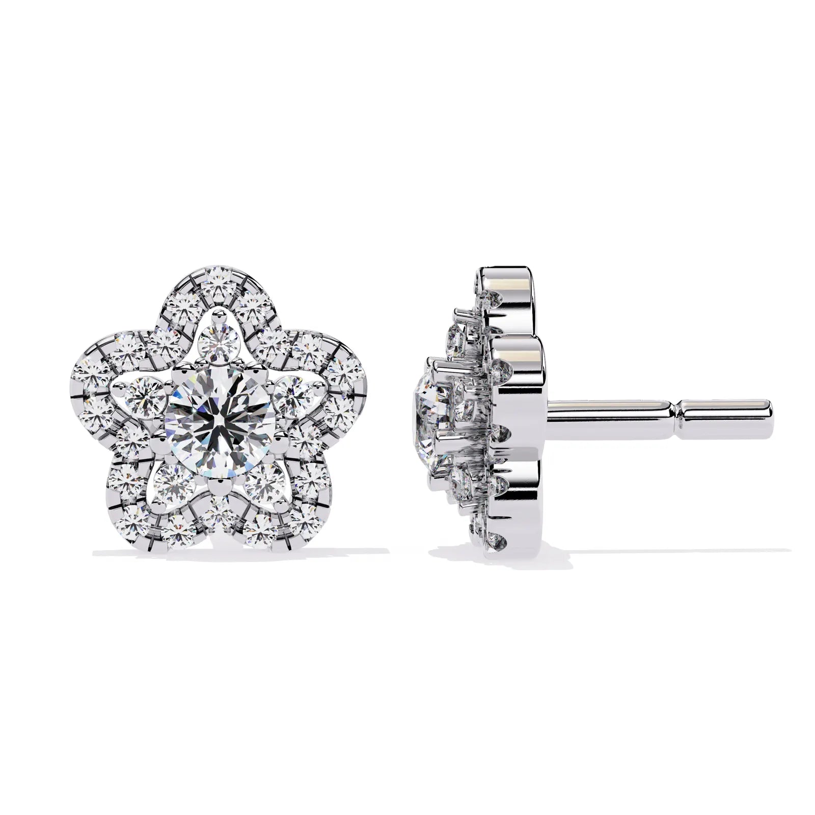 Fiore di Stella Studs - round brilliant diamond earrings - three-quarter view - hand-made in Byron Bay Hinterland, Australia by Lucano Fine Jewellery