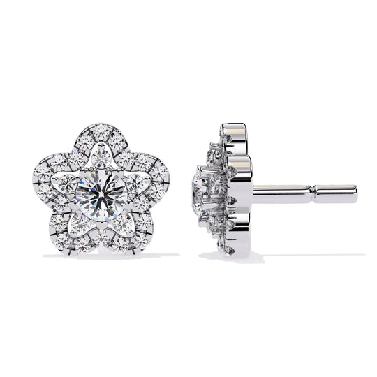 Fiore di Stella Studs - round brilliant diamond earrings - three-quarter view - hand-made in Byron Bay Hinterland, Australia by Lucano Fine Jewellery