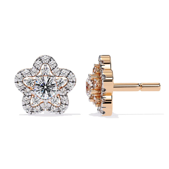 Fiore di Stella Studs - round brilliant diamond earrings - detail close-up - hand-made in Byron Bay Hinterland, Australia by Lucano Fine Jewellery