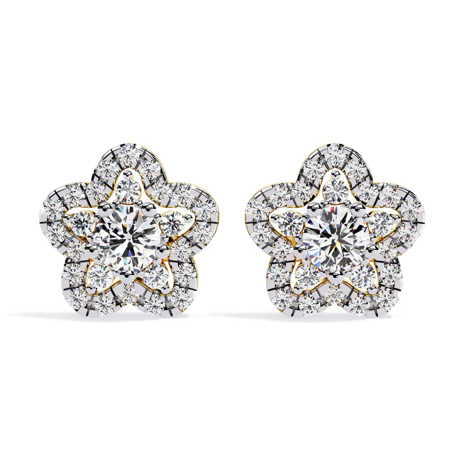 Fiore di Stella Studs - round brilliant diamond earrings - top view - hand-made in Byron Bay Hinterland, Australia by Lucano Fine Jewellery