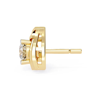 Trinacria Studs - round brilliant diamond earrings - three-quarter view - hand-made in Byron Bay Hinterland, Australia by Lucano Fine Jewellery