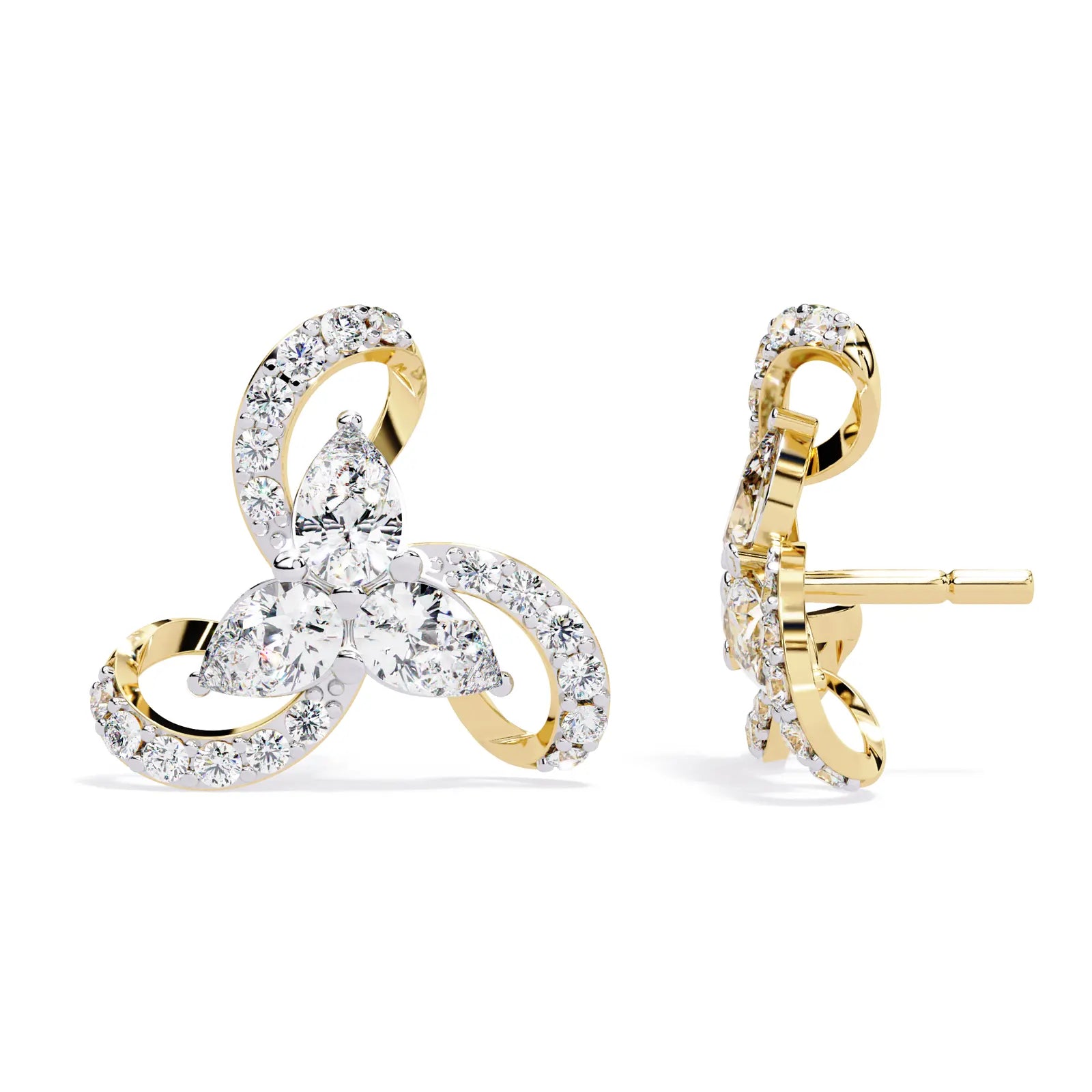 Petalo Pear Climbers - pear-cut diamond earrings - angled view - hand-made in Byron Bay Hinterland, Australia by Lucano Fine Jewellery