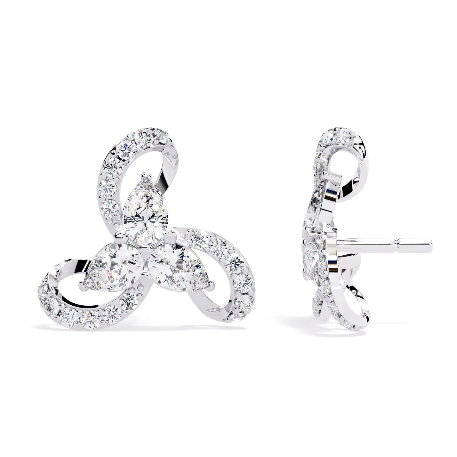 Petalo Pear Climbers - pear-cut diamond earrings - three-quarter view - hand-made in Byron Bay Hinterland, Australia by Lucano Fine Jewellery