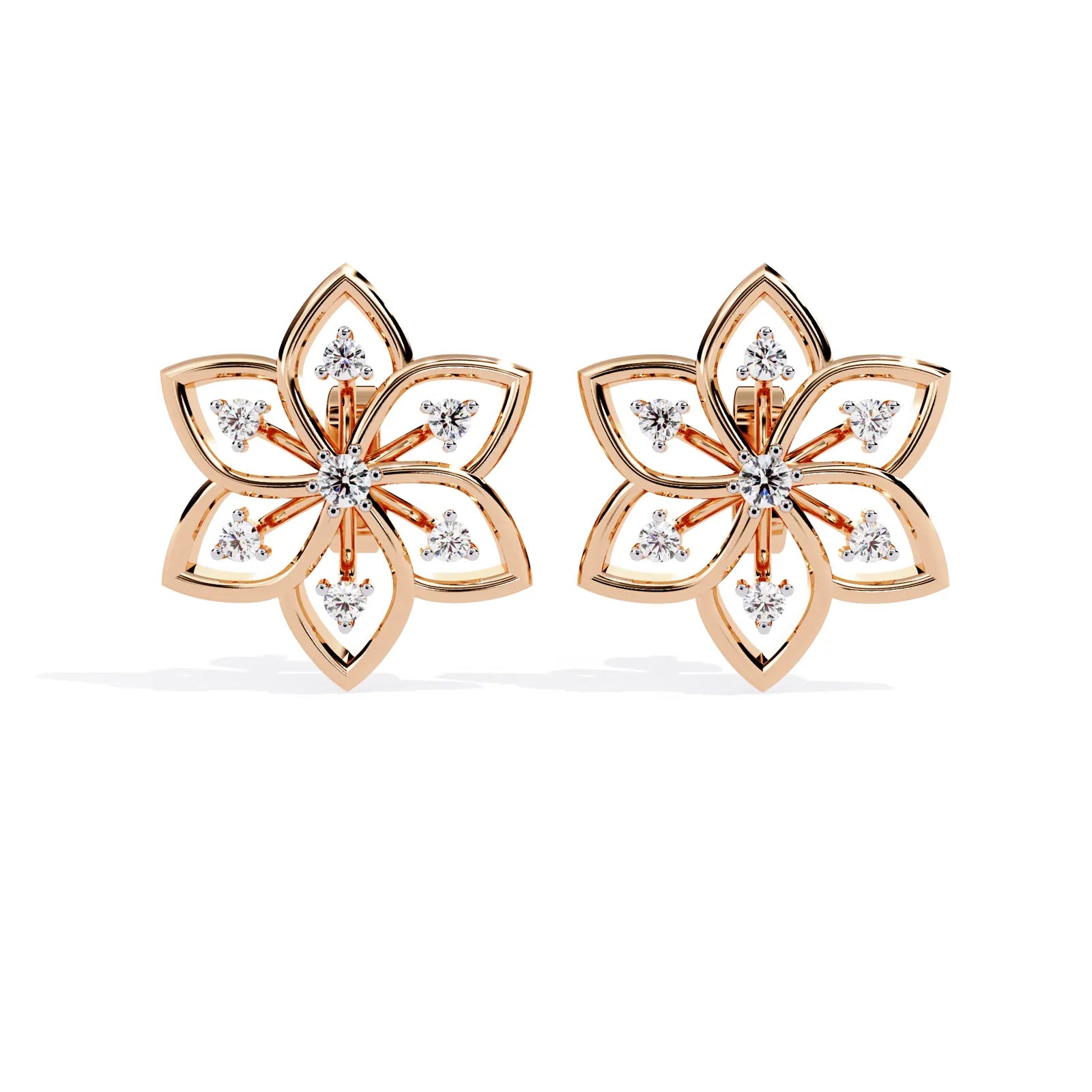 Esafiore Floral Studs - round brilliant diamond earrings - platinum finish - hand-made in Byron Bay Hinterland, Australia by Lucano Fine Jewellery