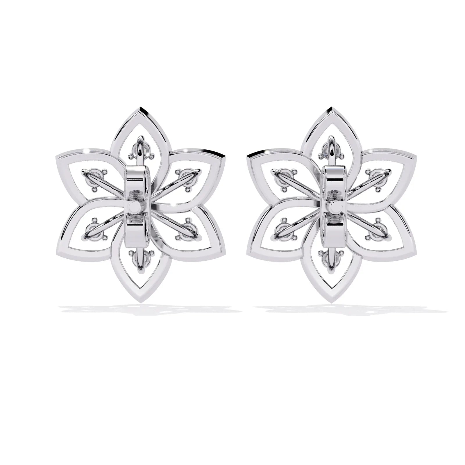 Esafiore Floral Studs - round brilliant diamond earrings - angled view - hand-made in Byron Bay Hinterland, Australia by Lucano Fine Jewellery