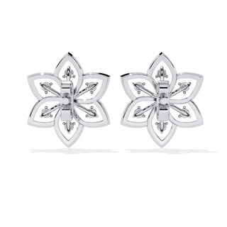 Esafiore Floral Studs - round brilliant diamond earrings - angled view - hand-made in Byron Bay Hinterland, Australia by Lucano Fine Jewellery