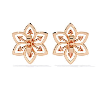 Esafiore Floral Studs - round brilliant diamond earrings - three-quarter view - hand-made in Byron Bay Hinterland, Australia by Lucano Fine Jewellery