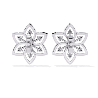 Esafiore Floral Studs - round brilliant diamond earrings - detail close-up - hand-made in Byron Bay Hinterland, Australia by Lucano Fine Jewellery