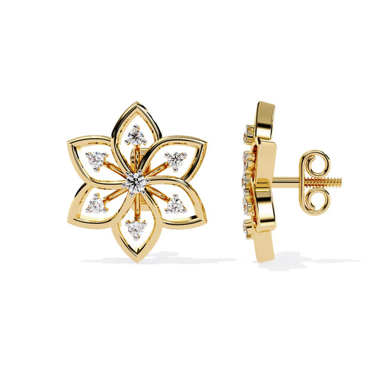 Esafiore Floral Studs - round brilliant diamond earrings - top view - hand-made in Byron Bay Hinterland, Australia by Lucano Fine Jewellery