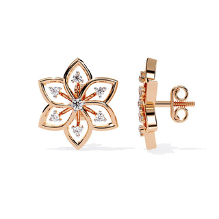 Esafiore Floral Studs - round brilliant diamond earrings - in 9ct yellow gold - hand-made in Byron Bay Hinterland, Australia by Lucano Fine Jewellery