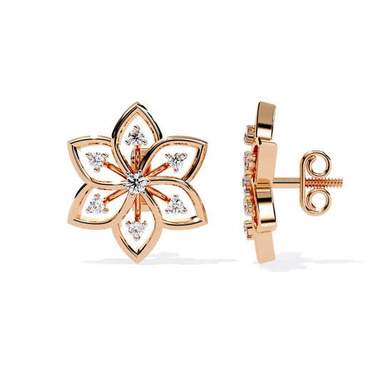 Esafiore Floral Studs - round brilliant diamond earrings - in 9ct yellow gold - hand-made in Byron Bay Hinterland, Australia by Lucano Fine Jewellery