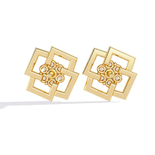 Greca Square Cluster Studs - round brilliant diamond earrings - in 18ct white gold - hand-made in Byron Bay Hinterland, Australia by Lucano Fine Jewellery