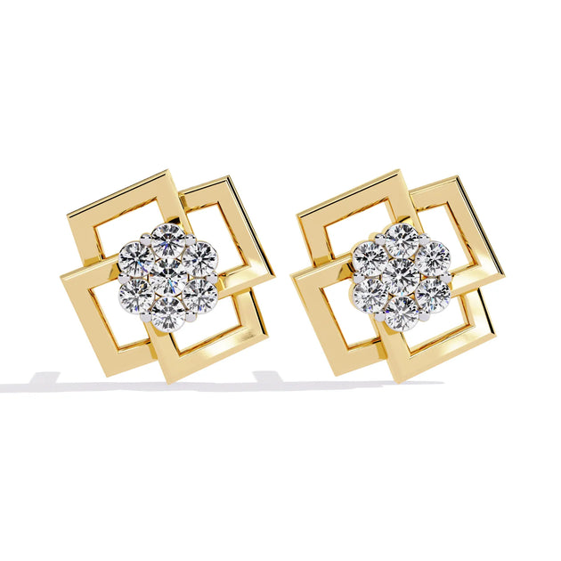 Greca Square Cluster Studs - round brilliant diamond earrings - front view - hand-made in Byron Bay Hinterland, Australia by Lucano Fine Jewellery