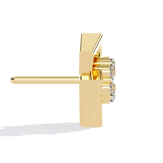 Greca Square Cluster Studs - round brilliant diamond earrings - angled view - hand-made in Byron Bay Hinterland, Australia by Lucano Fine Jewellery