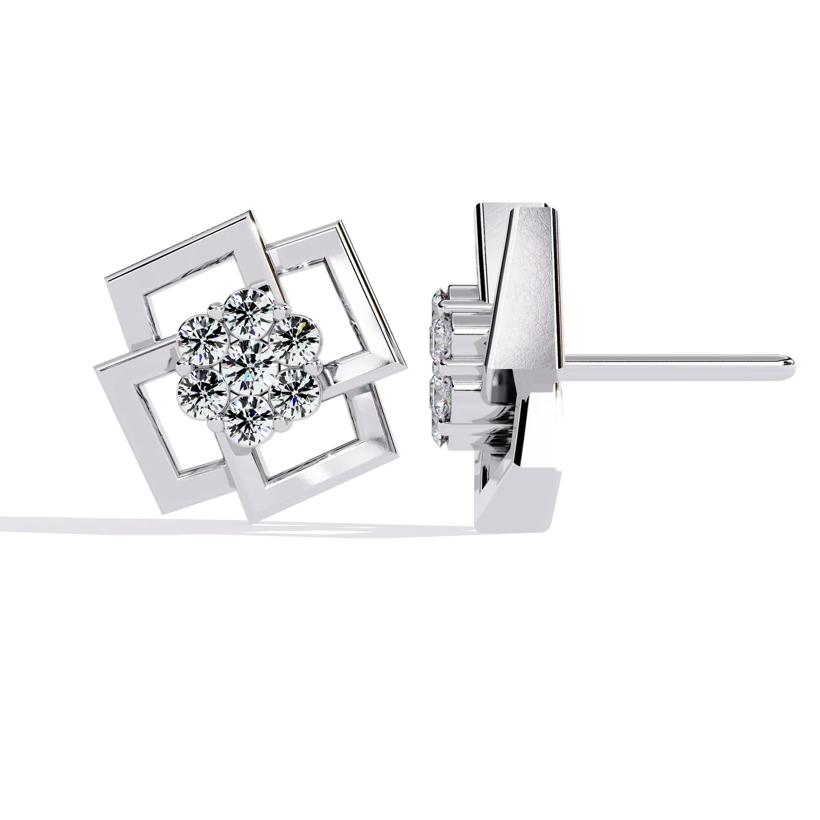 Greca Square Cluster Studs - round brilliant diamond earrings - top view - hand-made in Byron Bay Hinterland, Australia by Lucano Fine Jewellery