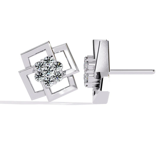 Greca Square Cluster Studs - round brilliant diamond earrings - top view - hand-made in Byron Bay Hinterland, Australia by Lucano Fine Jewellery
