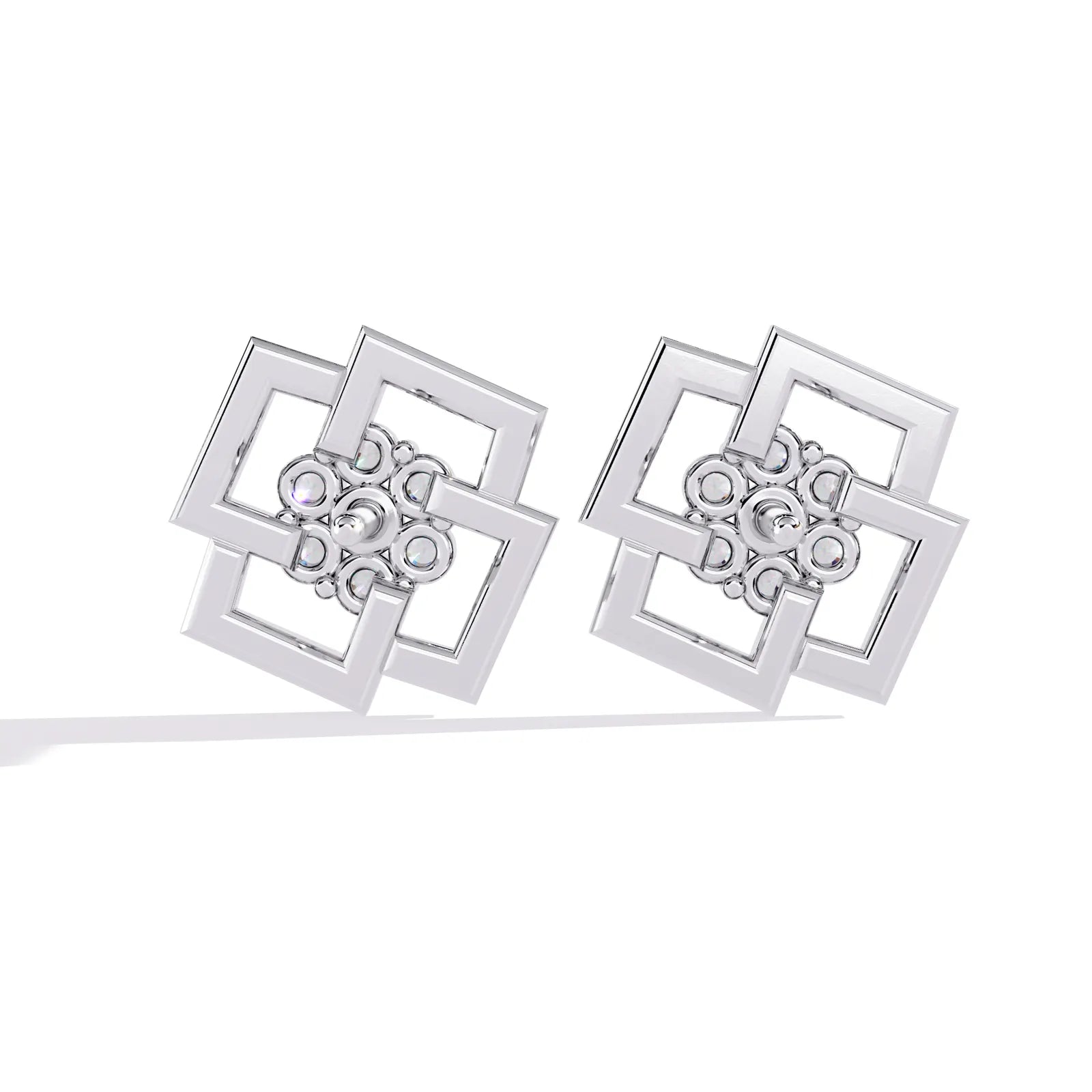 Greca Square Cluster Studs - round brilliant diamond earrings - in 9ct white gold - hand-made in Byron Bay Hinterland, Australia by Lucano Fine Jewellery