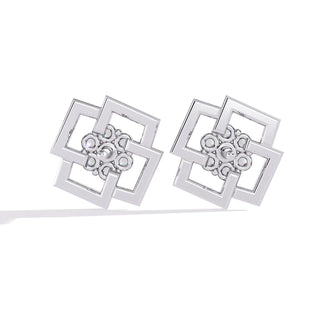 Greca Square Cluster Studs - round brilliant diamond earrings - in 9ct white gold - hand-made in Byron Bay Hinterland, Australia by Lucano Fine Jewellery