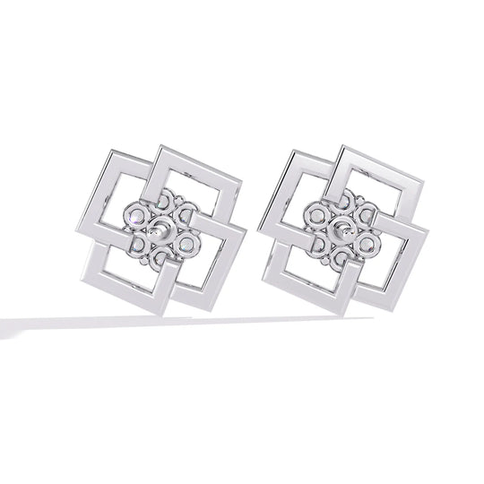 Greca Square Cluster Studs - round brilliant diamond earrings - in 9ct white gold - hand-made in Byron Bay Hinterland, Australia by Lucano Fine Jewellery