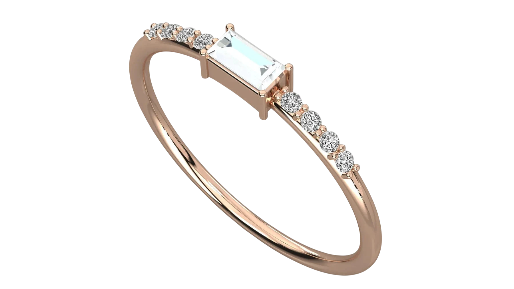 Aquila Baguette Ring - baguette-cut diamond ring - angled view - hand-made in Byron Bay Hinterland, Australia by Lucano Fine Jewellery