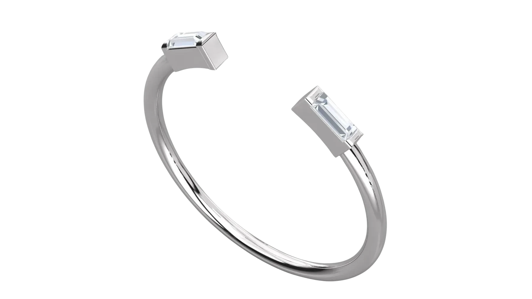 Doppia Baguette Open Ring - baguette-cut diamond ring - front view - hand-made in Byron Bay Hinterland, Australia by Lucano Fine Jewellery