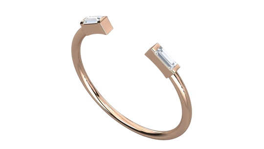 Doppia Baguette Open Ring - baguette-cut diamond ring - angled view - hand-made in Byron Bay Hinterland, Australia by Lucano Fine Jewellery