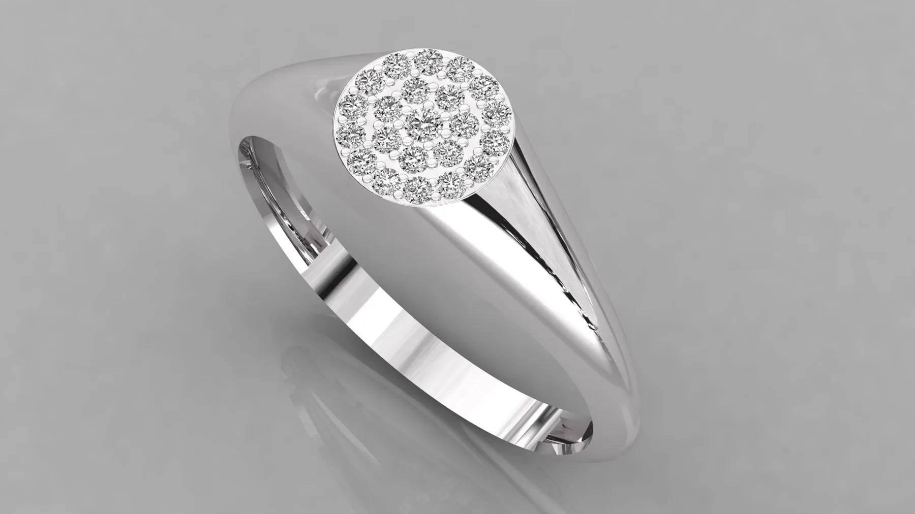 Aurora Pavé Signet Ring - round brilliant diamond ring - front view - hand-made in Byron Bay Hinterland, Australia by Lucano Fine Jewellery