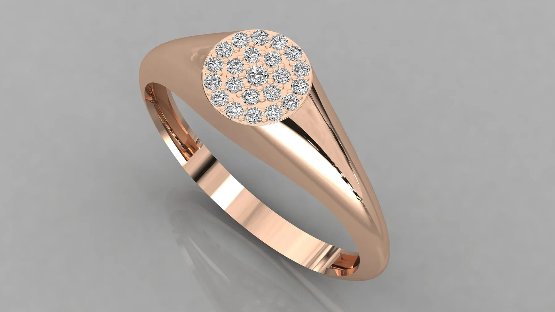 Aurora Pavé Signet Ring - round brilliant diamond ring - angled view - hand-made in Byron Bay Hinterland, Australia by Lucano Fine Jewellery