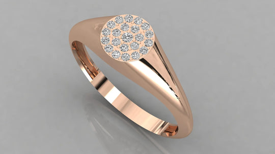 Aurora Pavé Signet Ring - round brilliant diamond ring - angled view - hand-made in Byron Bay Hinterland, Australia by Lucano Fine Jewellery