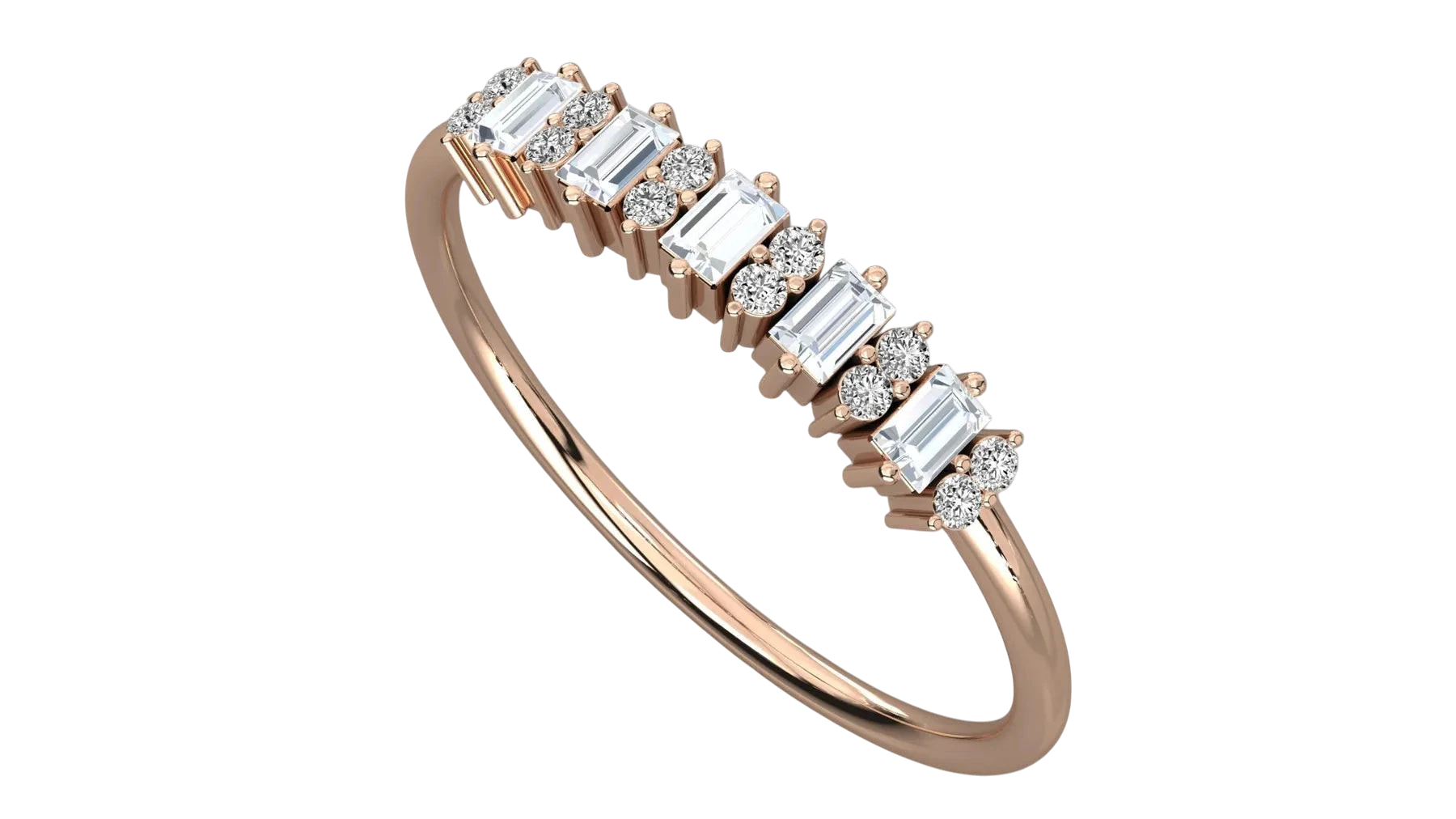 Aurelia Baguette Pavé Ring - baguette diamond eternity ring - side profile - Lucano