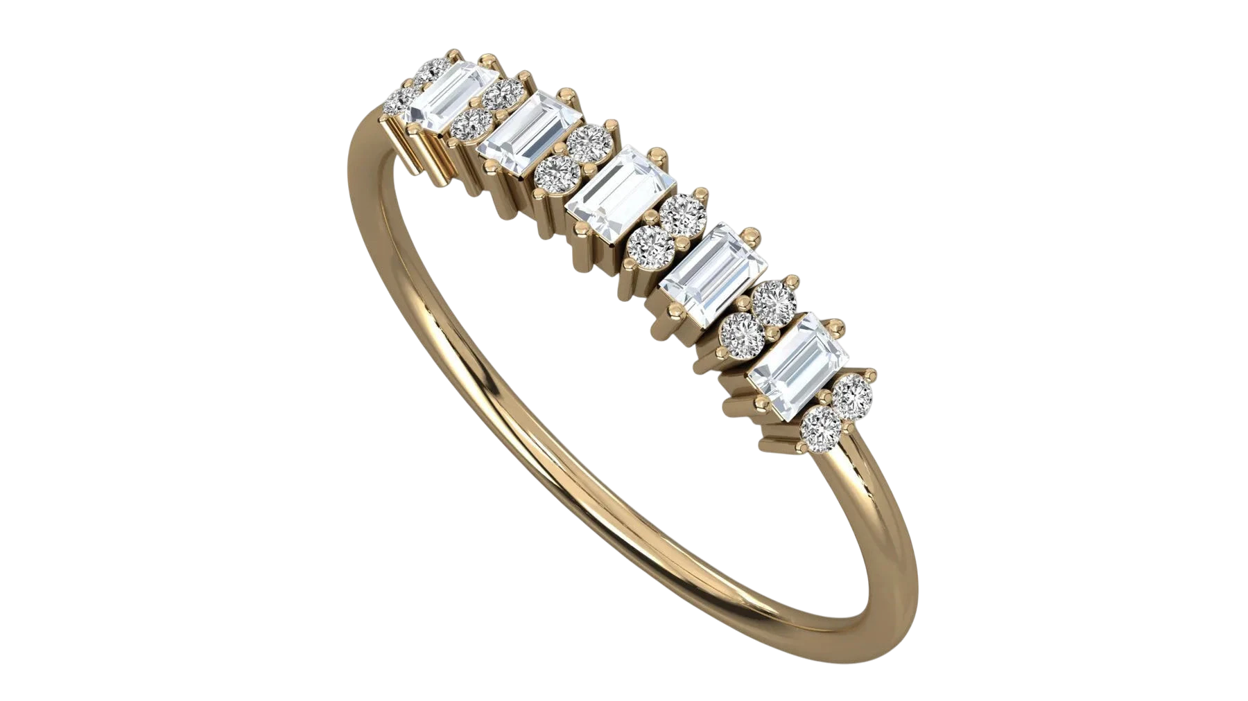 Aurelia Baguette Pavé Ring - baguette diamond eternity ring - angled view - Lucano