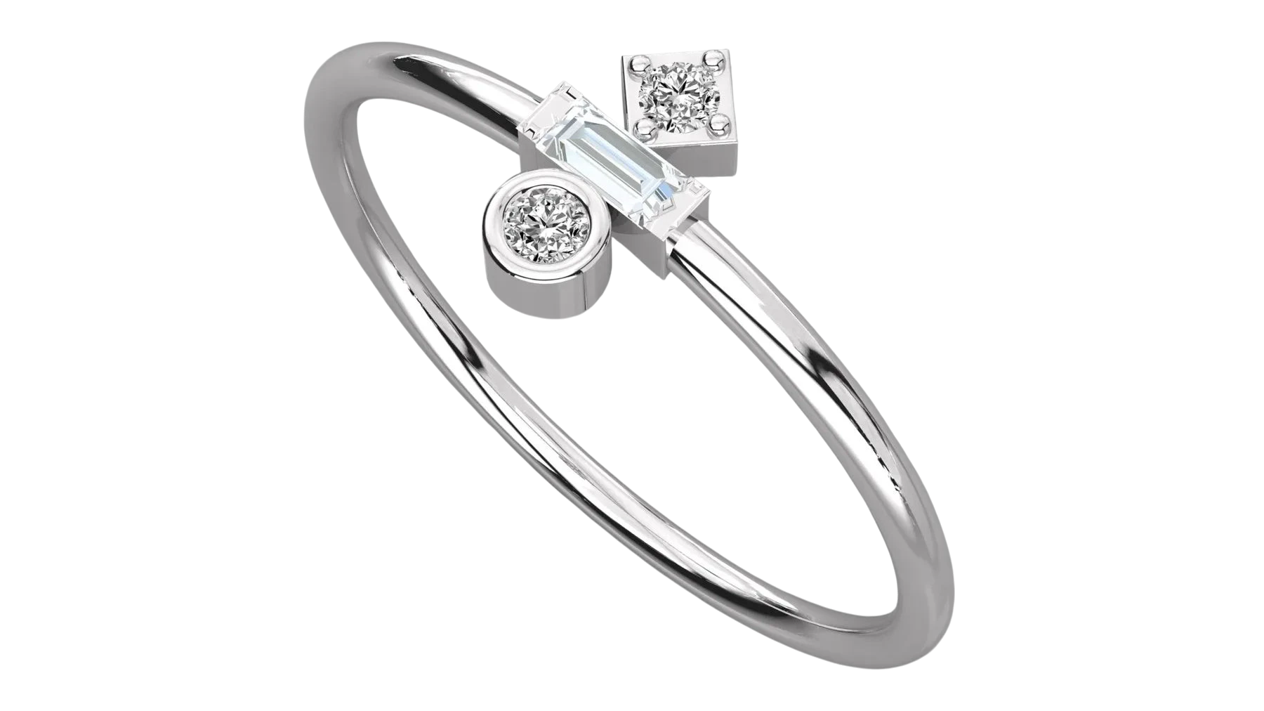 Trio Geometrico Ring - baguette diamond stacking ring, handcrafted in Byron Bay, Australia by Lucano