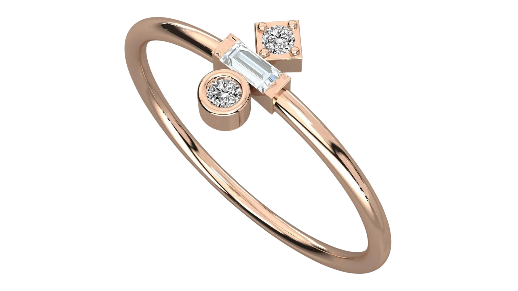 Trio Geometrico Ring - baguette diamond stacking ring - side profile - Lucano