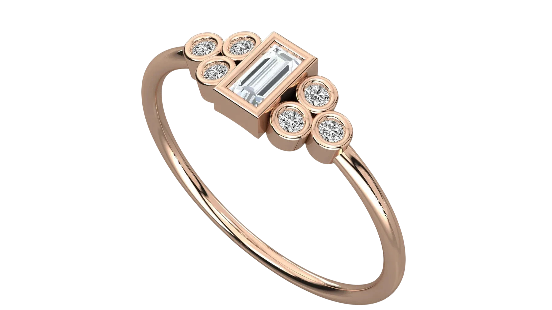 Cleopatra Baguette Ring - baguette-cut diamond ring - angled view - hand-made in Byron Bay Hinterland, Australia by Lucano Fine Jewellery