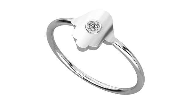 Amuleto Hamsa Ring - round brilliant diamond ring - front view - hand-made in Byron Bay Hinterland, Australia by Lucano Fine Jewellery