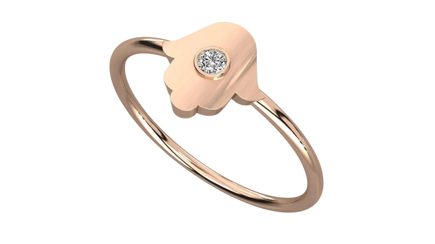 Amuleto Hamsa Ring - round brilliant diamond ring - angled view - hand-made in Byron Bay Hinterland, Australia by Lucano Fine Jewellery