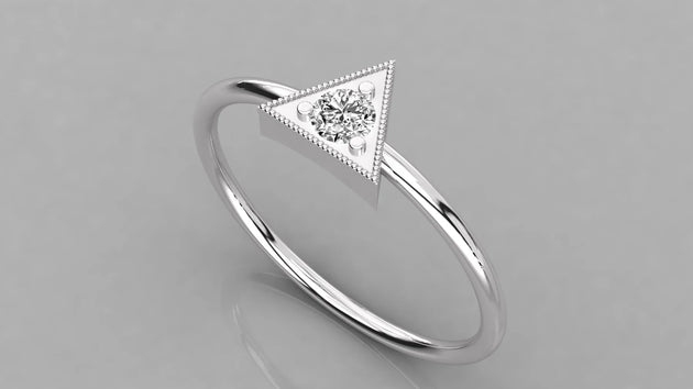 Saetta Triangle Ring - round brilliant diamond ring - front view - hand-made in Byron Bay Hinterland, Australia by Lucano Fine Jewellery