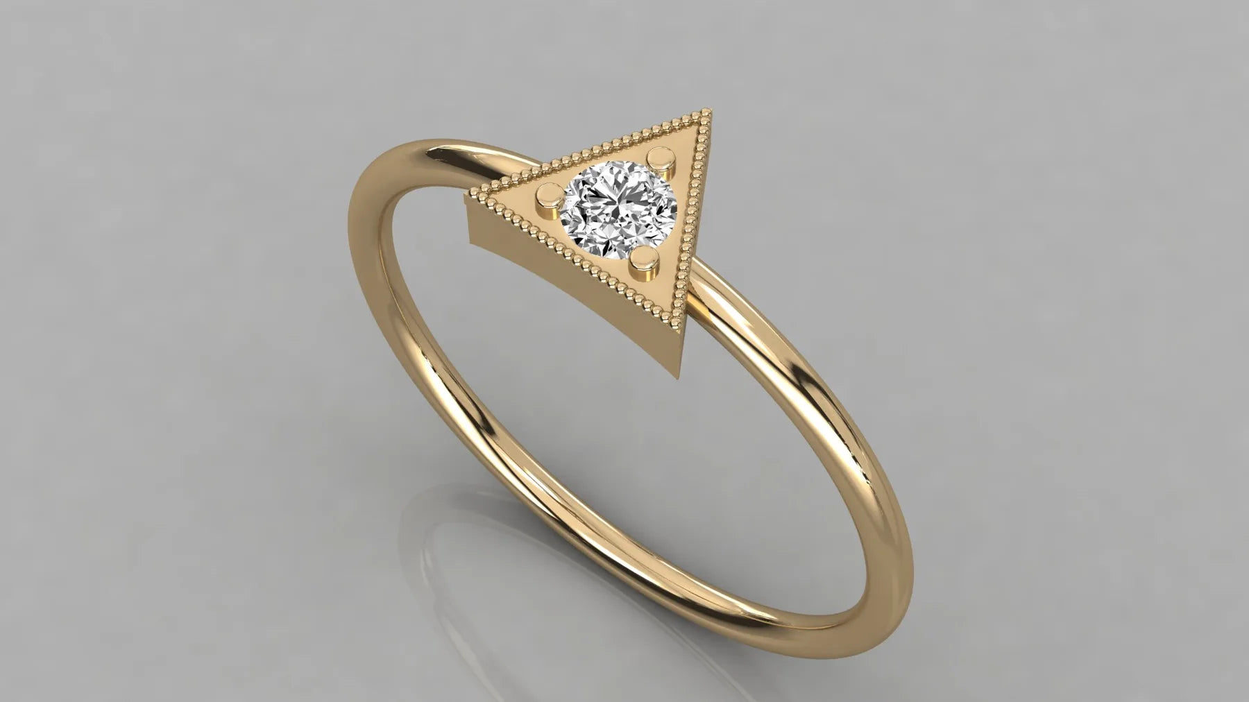 Saetta Triangle Ring - round brilliant diamond ring - angled view - hand-made in Byron Bay Hinterland, Australia by Lucano Fine Jewellery