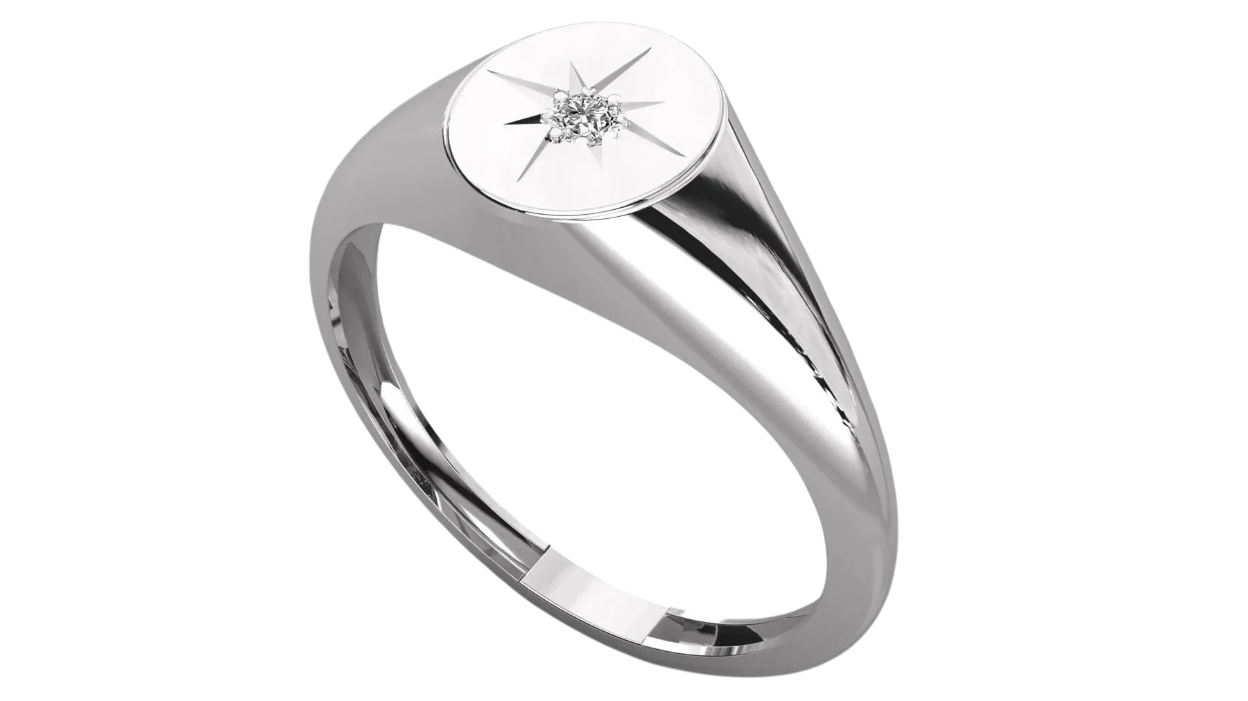 Polaris Star Signet Ring - round brilliant diamond ring - front view - hand-made in Byron Bay Hinterland, Australia by Lucano Fine Jewellery