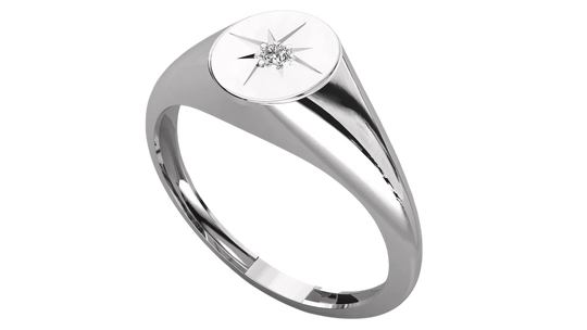 Polaris Star Signet Ring - round brilliant diamond ring - front view - hand-made in Byron Bay Hinterland, Australia by Lucano Fine Jewellery