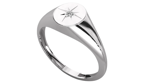 Polaris Star Signet Ring - round brilliant diamond ring - front view - hand-made in Byron Bay Hinterland, Australia by Lucano Fine Jewellery
