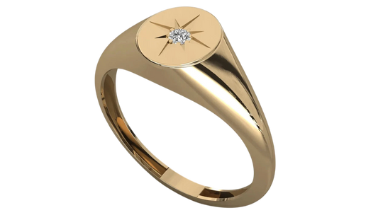 Polaris Star Signet Ring - round brilliant diamond ring - angled view - hand-made in Byron Bay Hinterland, Australia by Lucano Fine Jewellery