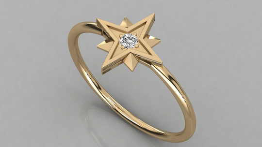 Lucia Star Ring - round brilliant diamond ring - angled view - hand-made in Byron Bay Hinterland, Australia by Lucano Fine Jewellery