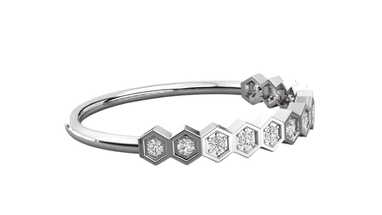 Favo Honeycomb Eternity Ring - honeycomb pavé eternity ring - three-quarter view - Lucano