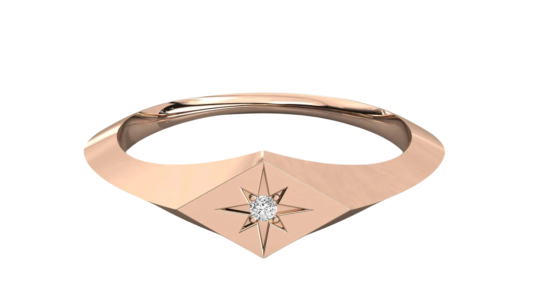 Stella Polare Signet Ring - round brilliant diamond ring - front view - hand-made in Byron Bay Hinterland, Australia by Lucano Fine Jewellery