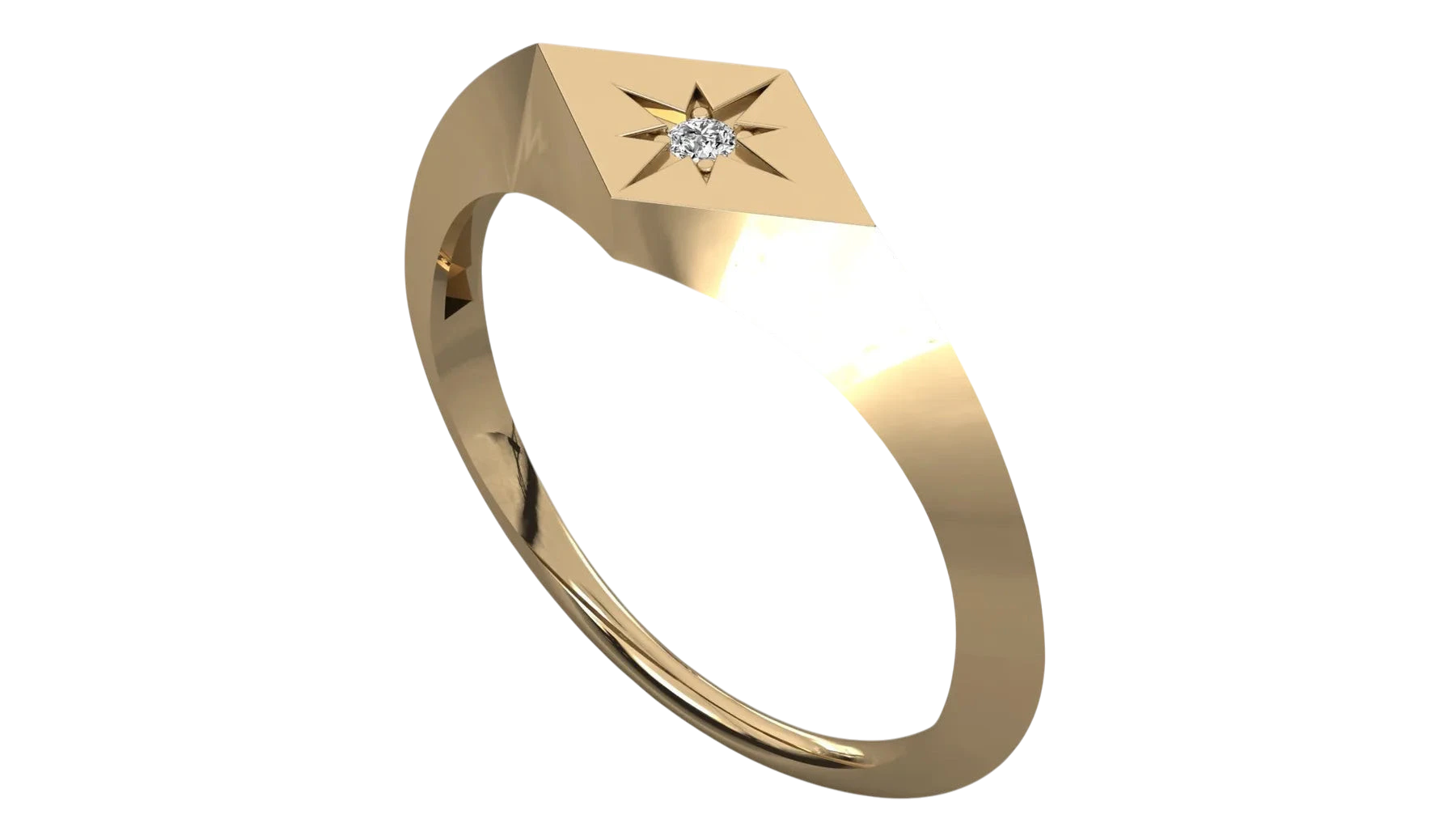 Stella Polare Signet Ring - round brilliant diamond ring - side profile - hand-made in Byron Bay Hinterland, Australia by Lucano Fine Jewellery