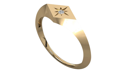 Stella Polare Signet Ring - round brilliant diamond ring - side profile - hand-made in Byron Bay Hinterland, Australia by Lucano Fine Jewellery