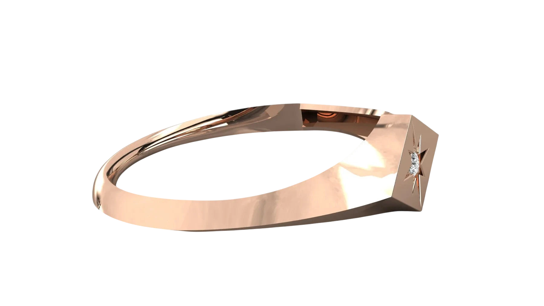 Stella Polare Signet Ring - round brilliant diamond ring - angled view - hand-made in Byron Bay Hinterland, Australia by Lucano Fine Jewellery