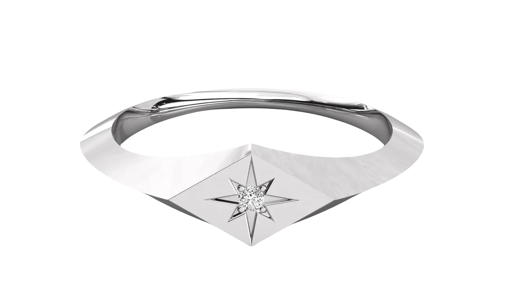 Stella Polare Signet Ring - round brilliant diamond ring - detail close-up - hand-made in Byron Bay Hinterland, Australia by Lucano Fine Jewellery